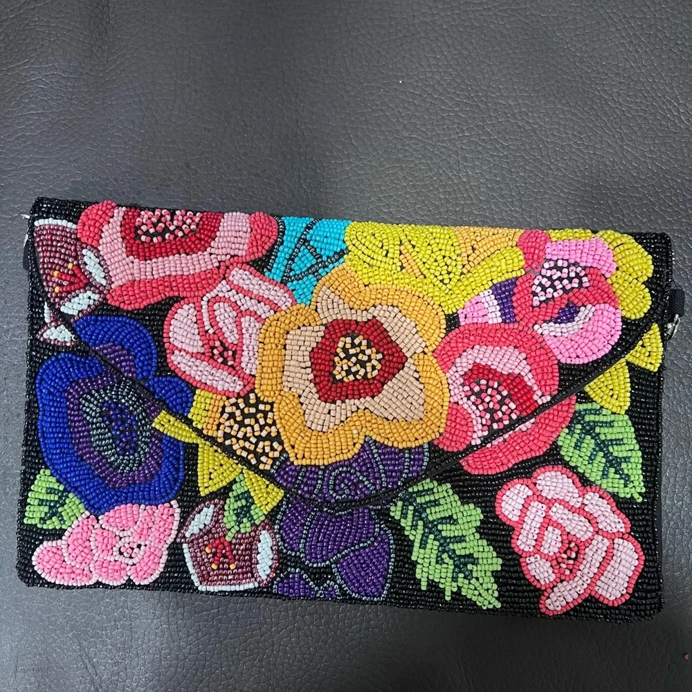 Floral Beaded Clutch with Chain Strap - Picture 3 of 3